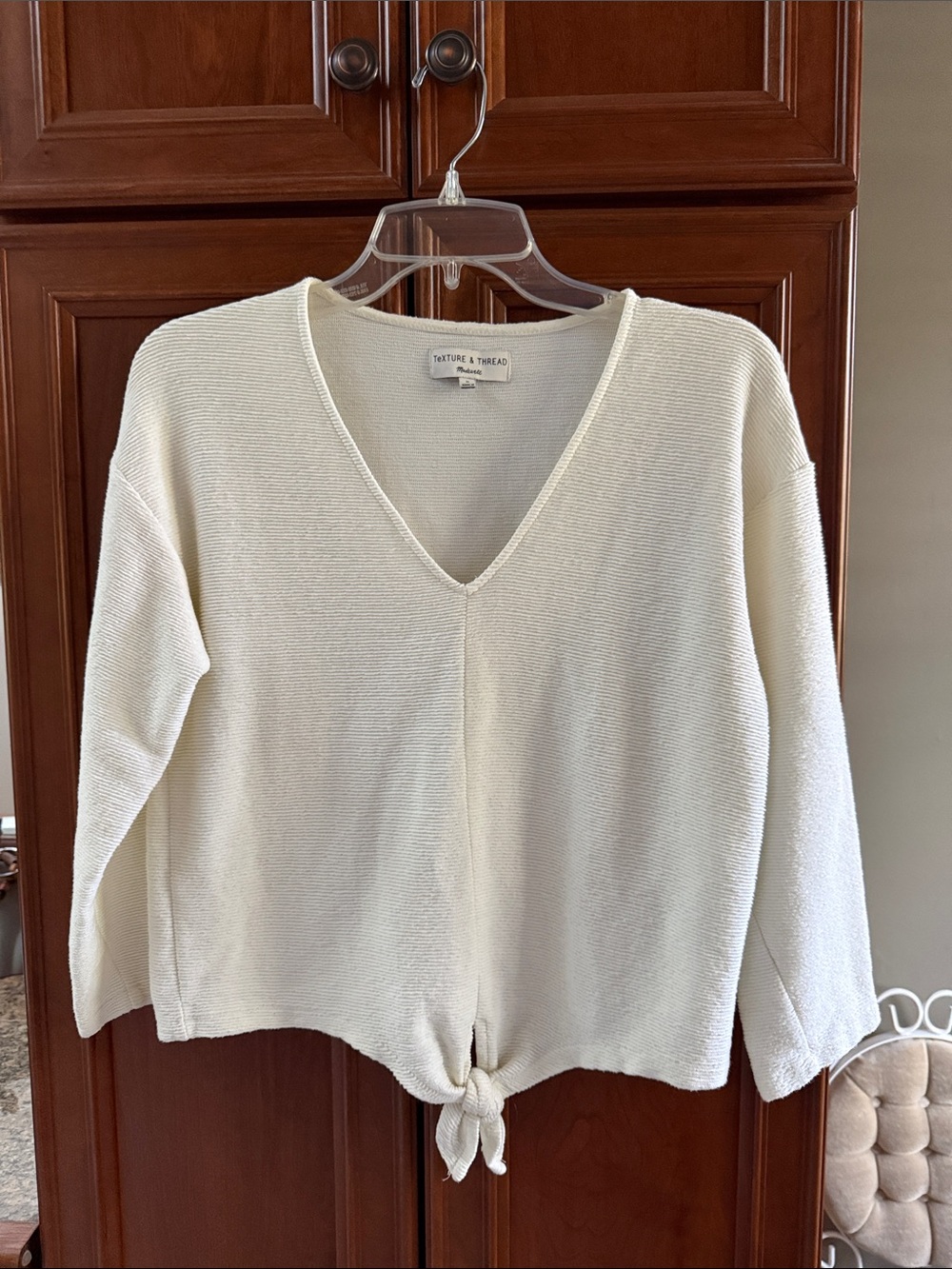 Madewell Cream V-Neck Tie-Front Sweater